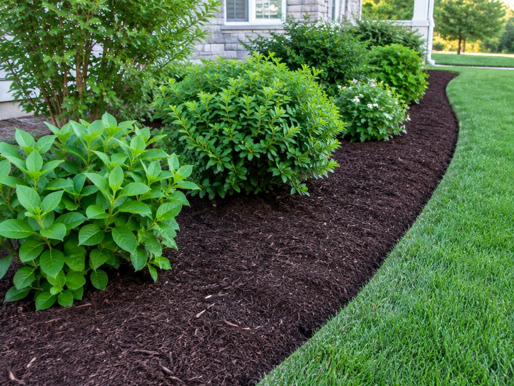 Freshly mulched flowerbed with crisp edging